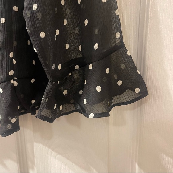 Tommy Hilfiger Sheer Black Blouse w/White Polka Dots, Size XS - Picture 5 of 9